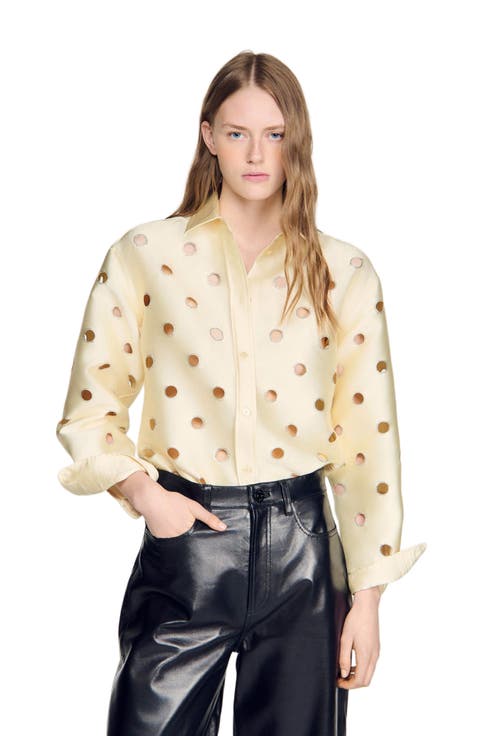 Openwork rhinestone shirt