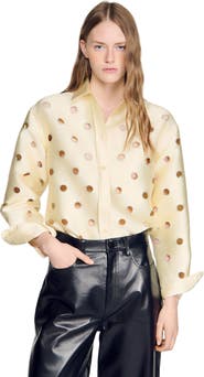SANDRO Openwork rhinestone shirt