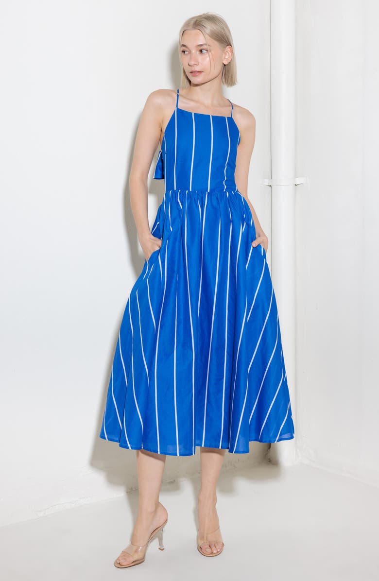 FREEMARKET Stripe Sleeveless Midi Dress, Alternate, color, Blue/ White