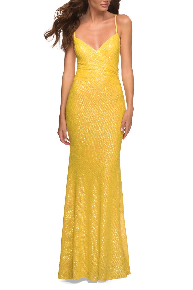 Sequin Long Prom Dress in Vibrant Bright Colors, Main, color, Yellow