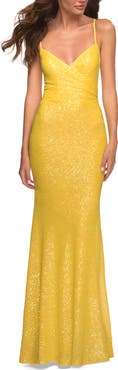 La Femme Sequin Long Prom Dress in Vibrant Bright Colors
