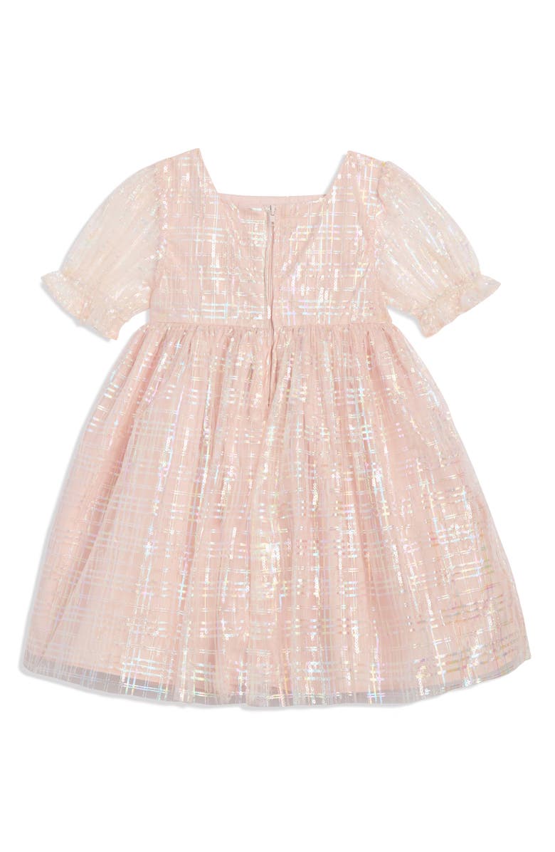 Pippa & Julie Kids' Elisa Metallic Plaid Puff Sleeve Party Dress, Alternate, color, Pink Sparkle Plaid
