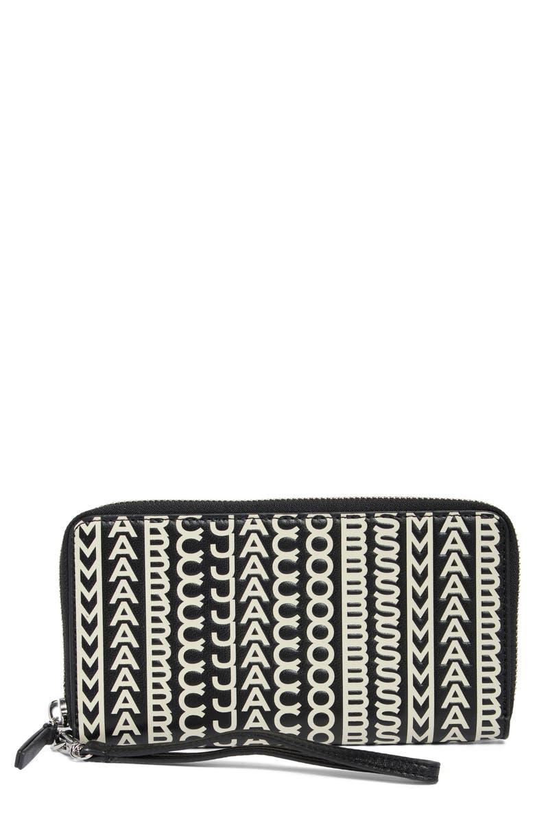 Marc Jacobs The Continental Leather Wristlet, Main, color, Black/White