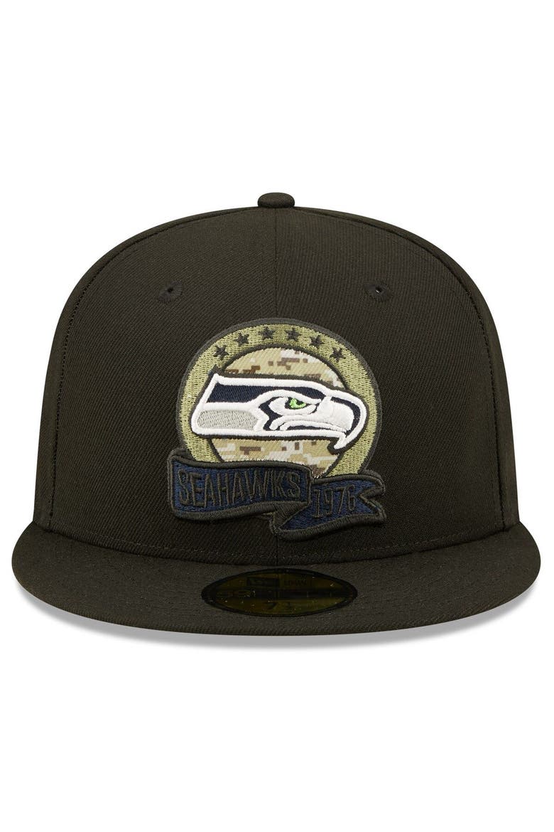 Men's New Era Black Seattle Seahawks 2022 Salute To Service 59FIFTY Fitted Hat, Alternate, color, Black