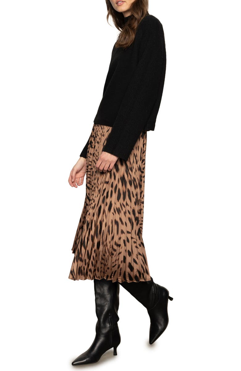 Sanctuary Nostalgia Abstract Leopard Print Pleated Skirt, Alternate, color, Mocha Leo