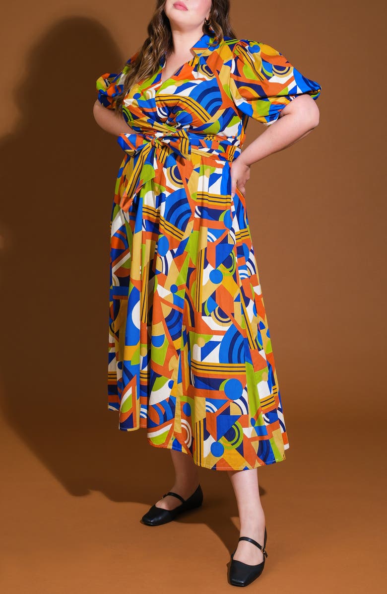 FLYING TOMATO Printed Tie Waist Tiered Maxi Dress, Alternate, color, Blue Rust