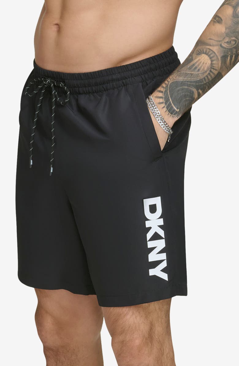 DKNY Core Volley Swim Trunks, Alternate, color, Black
