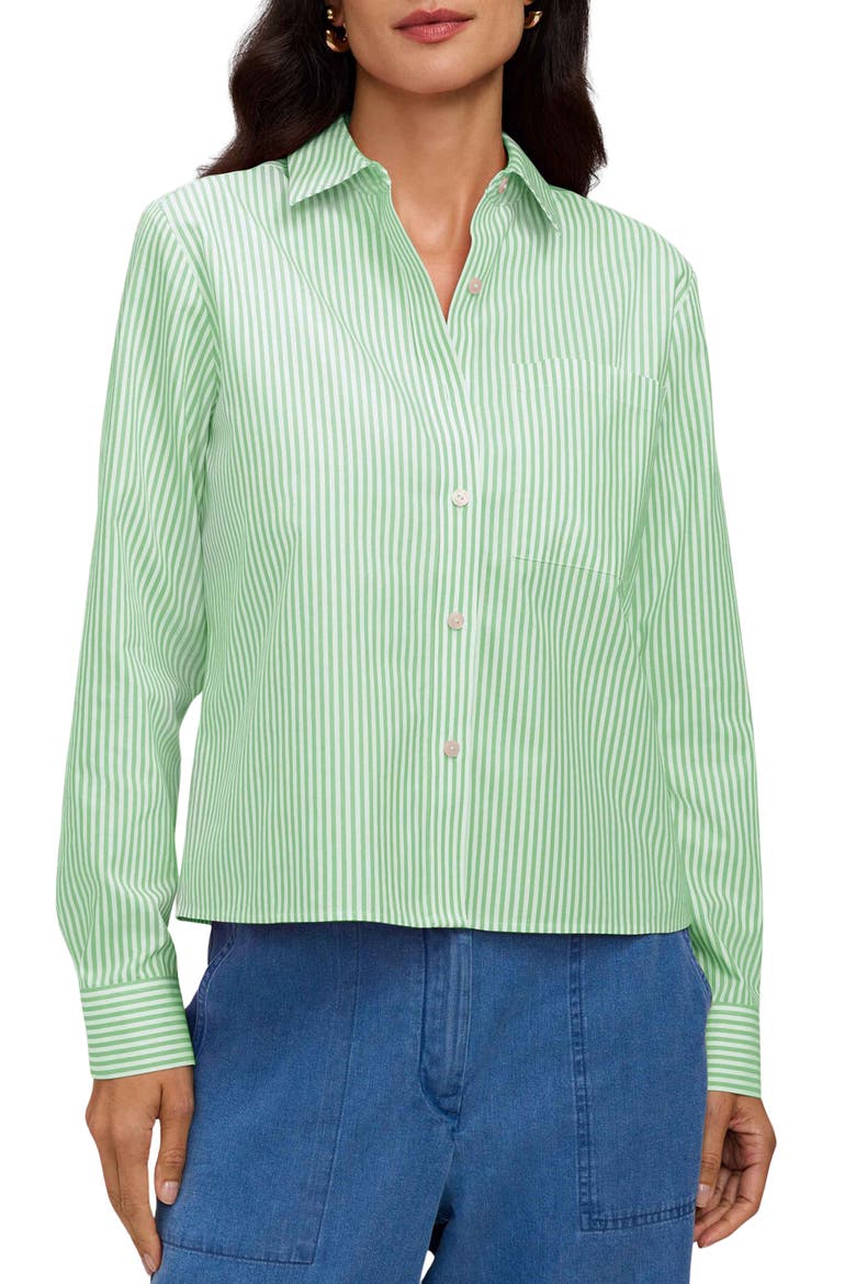 Jodie Stripe Cotton Button-Up Shirt, Main, color, MOJITO GREEN/ WHITE