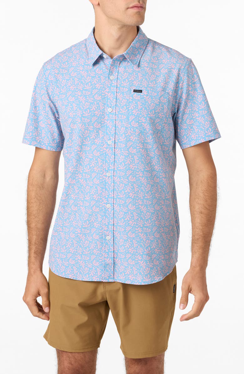 O'Neill TRVLR UPF Traverse Print Short Sleeve Performance Button-Up Shirt, Main, color, 