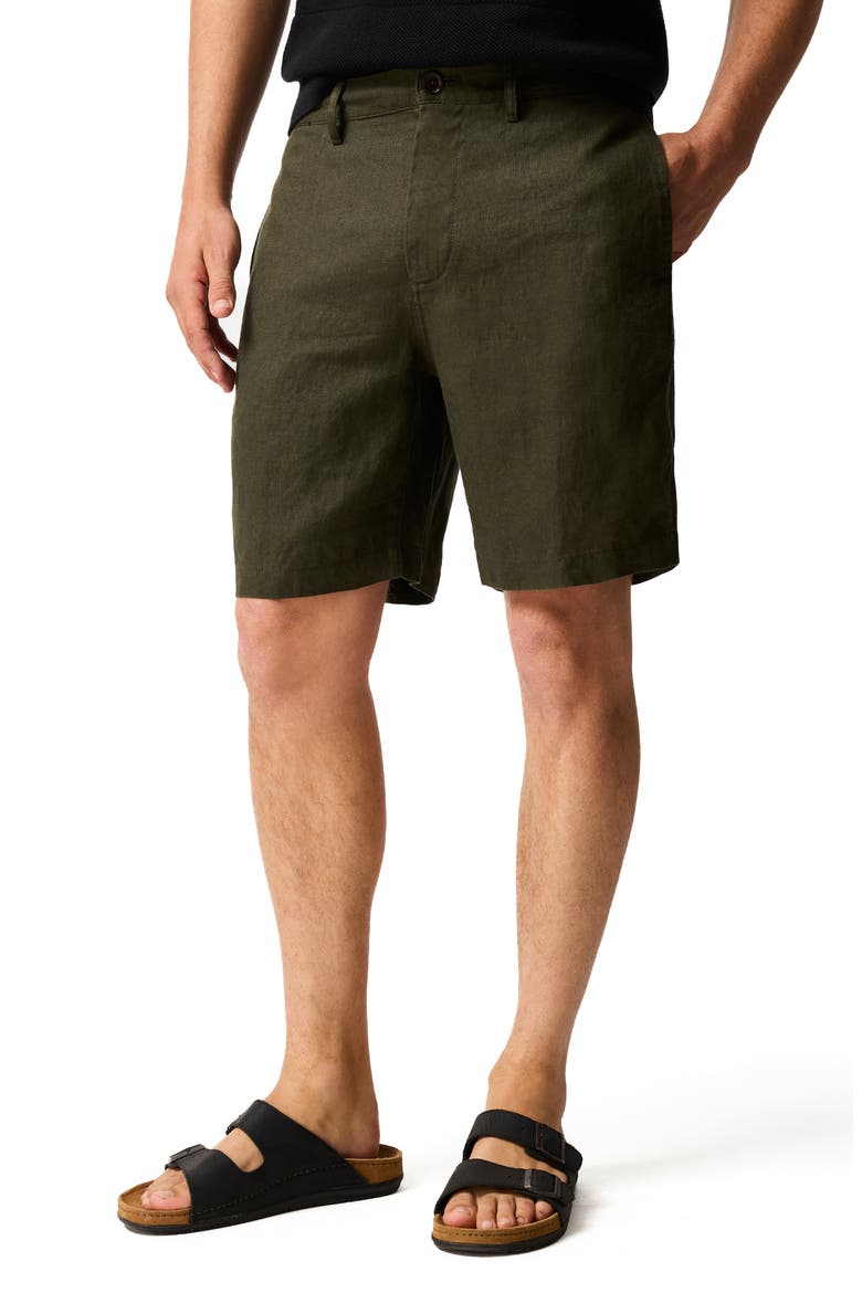 Resort Flat Front Linen Bermuda Shorts, Main, color, DARK OLIVE