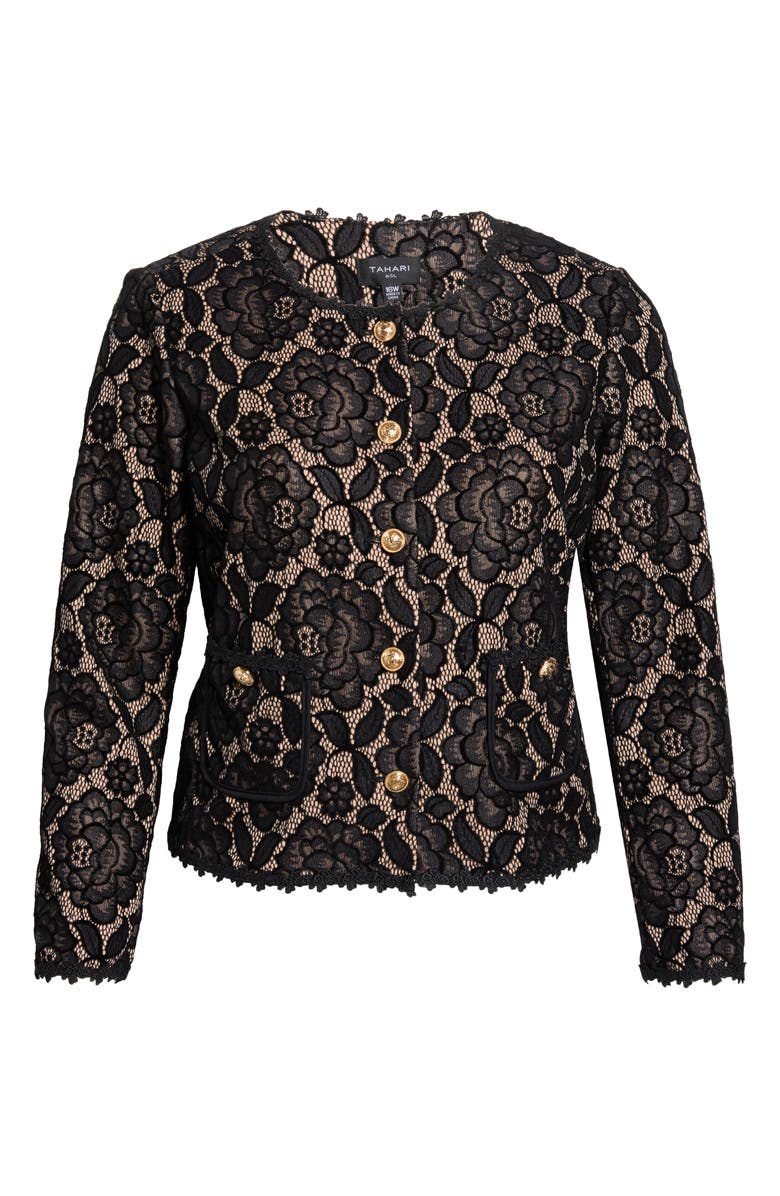Tahari ASL Bonded Lace Jacket, Alternate, color, Black Nude