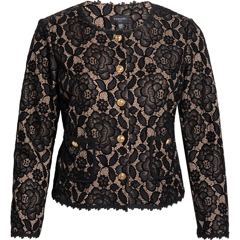 Tahari Asl Bonded Lace Jacket In Black
