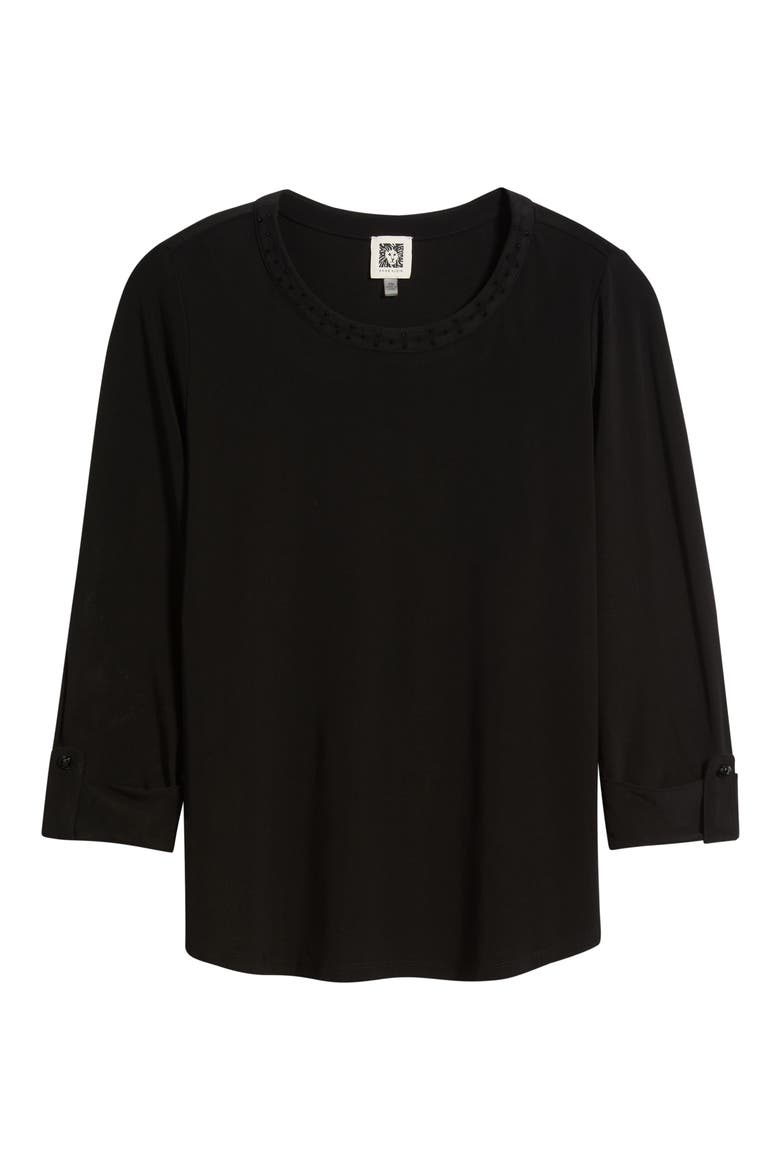 Heatset Embellished Roll Cuff Top, Alternate, color, ANNE BLACK