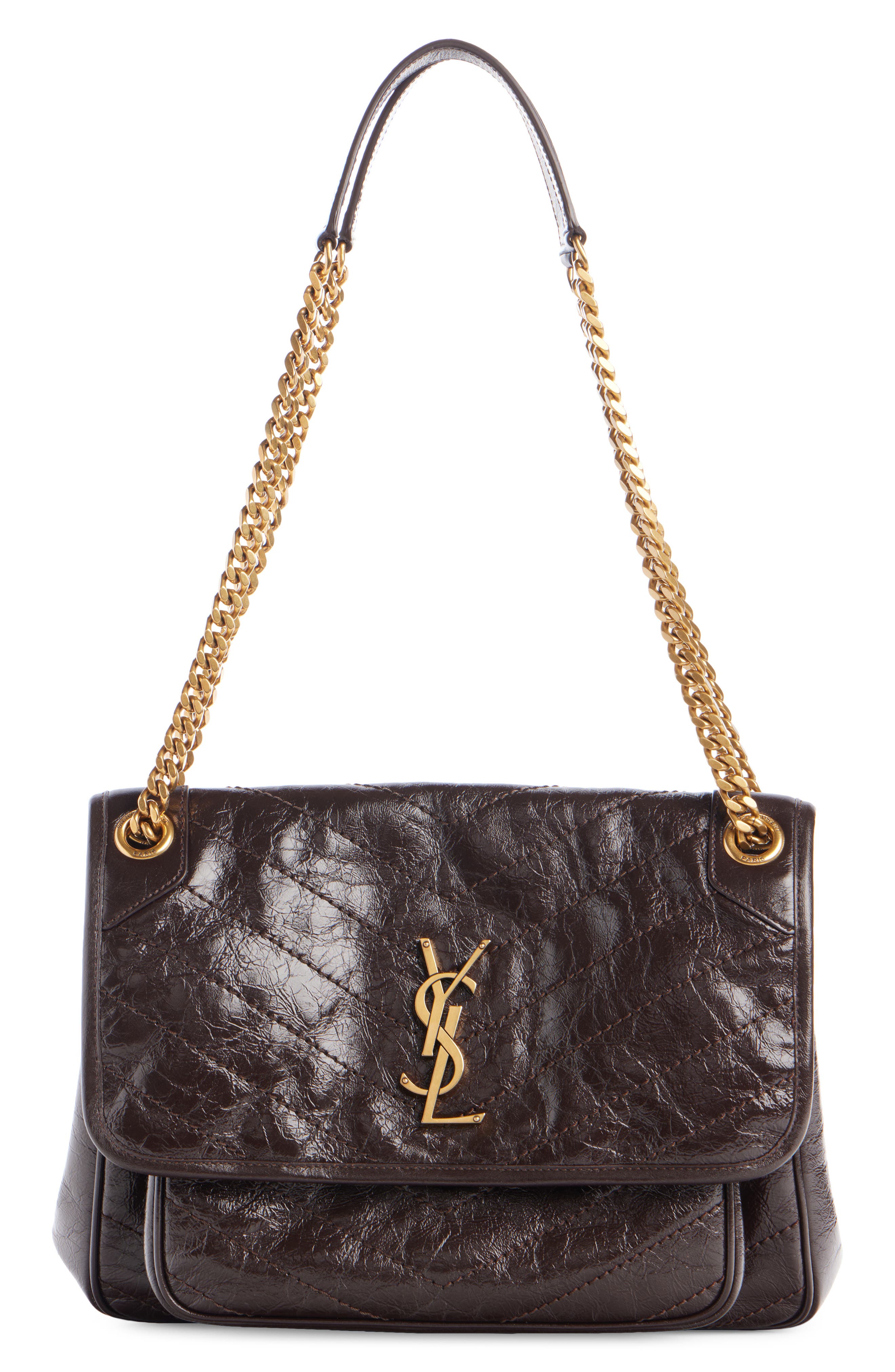 Medium Niki Leather Shoulder Bag, Main, color, DARK SWEET CHOCO