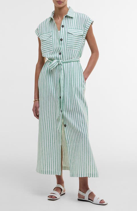 Abby Stripe Belted Cotton & Linen Shirtdress