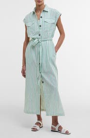 Barbour Abby Stripe Belted Cotton & Linen Shirtdress