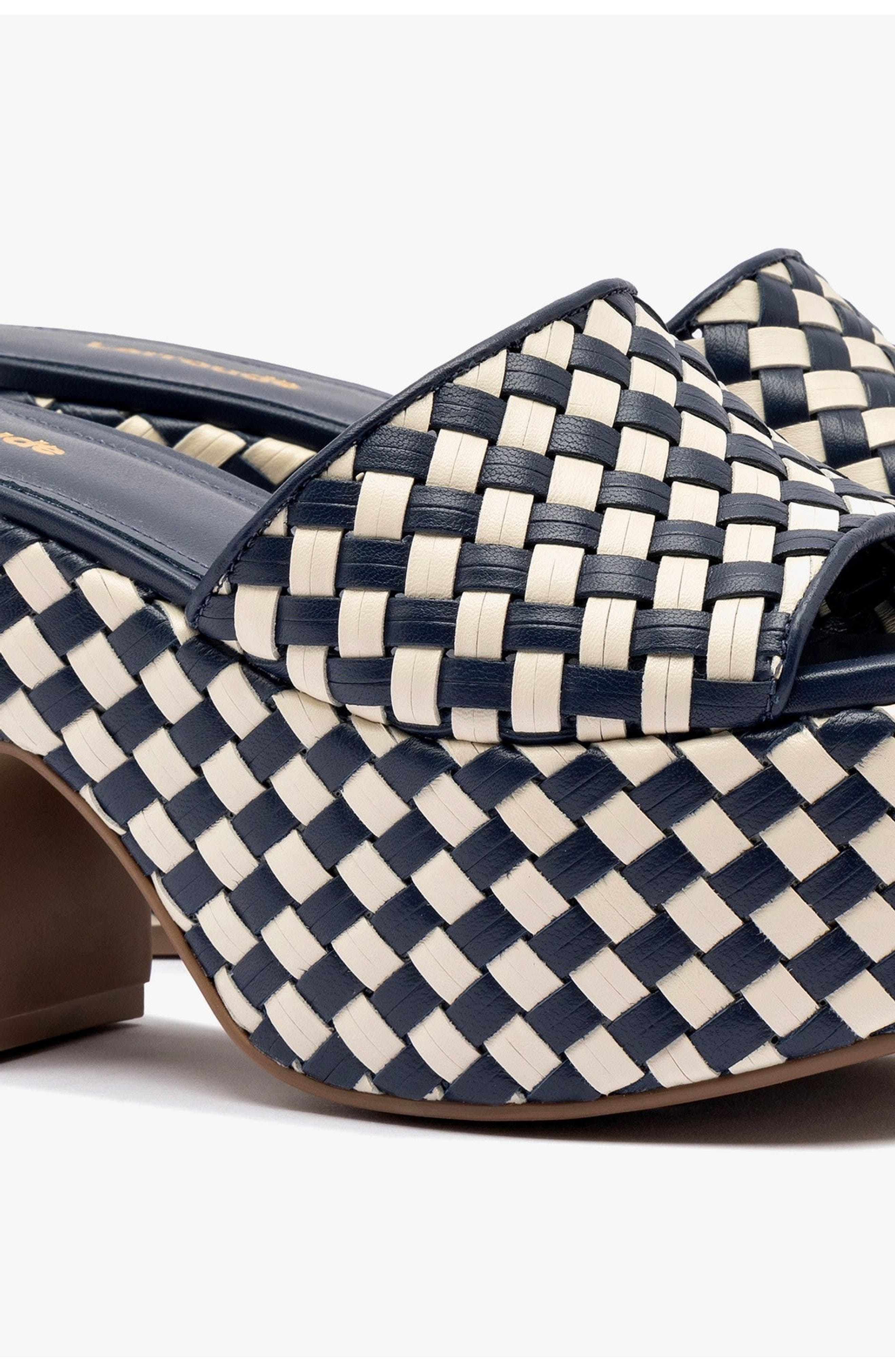 Larroudé Miso Platform Sandal In Navy and Ivory Leather, Alternate, color, 