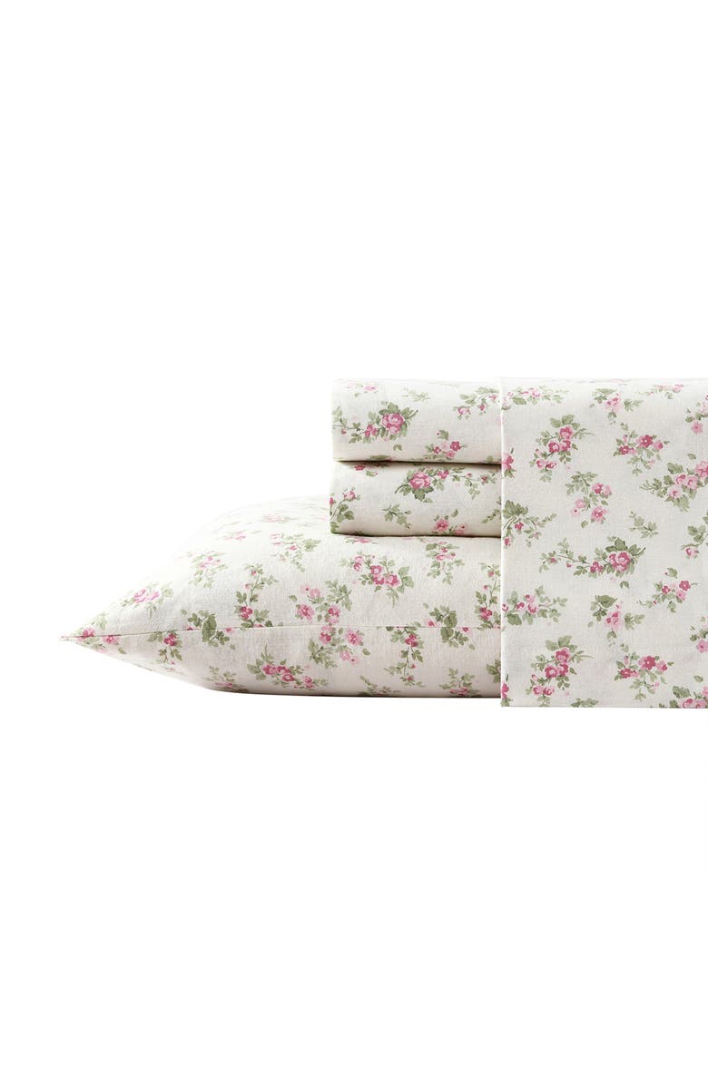 Laura Ashley Aubrey Cotton Flannel Queen Sheet Set, Main, color, Pink
