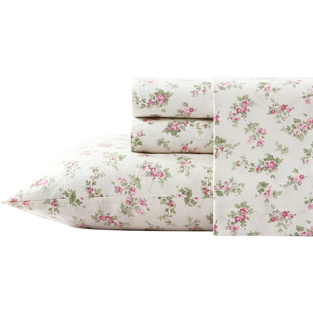 Laura Ashley Aubrey Cotton Flannel Queen Sheet Set In Pink