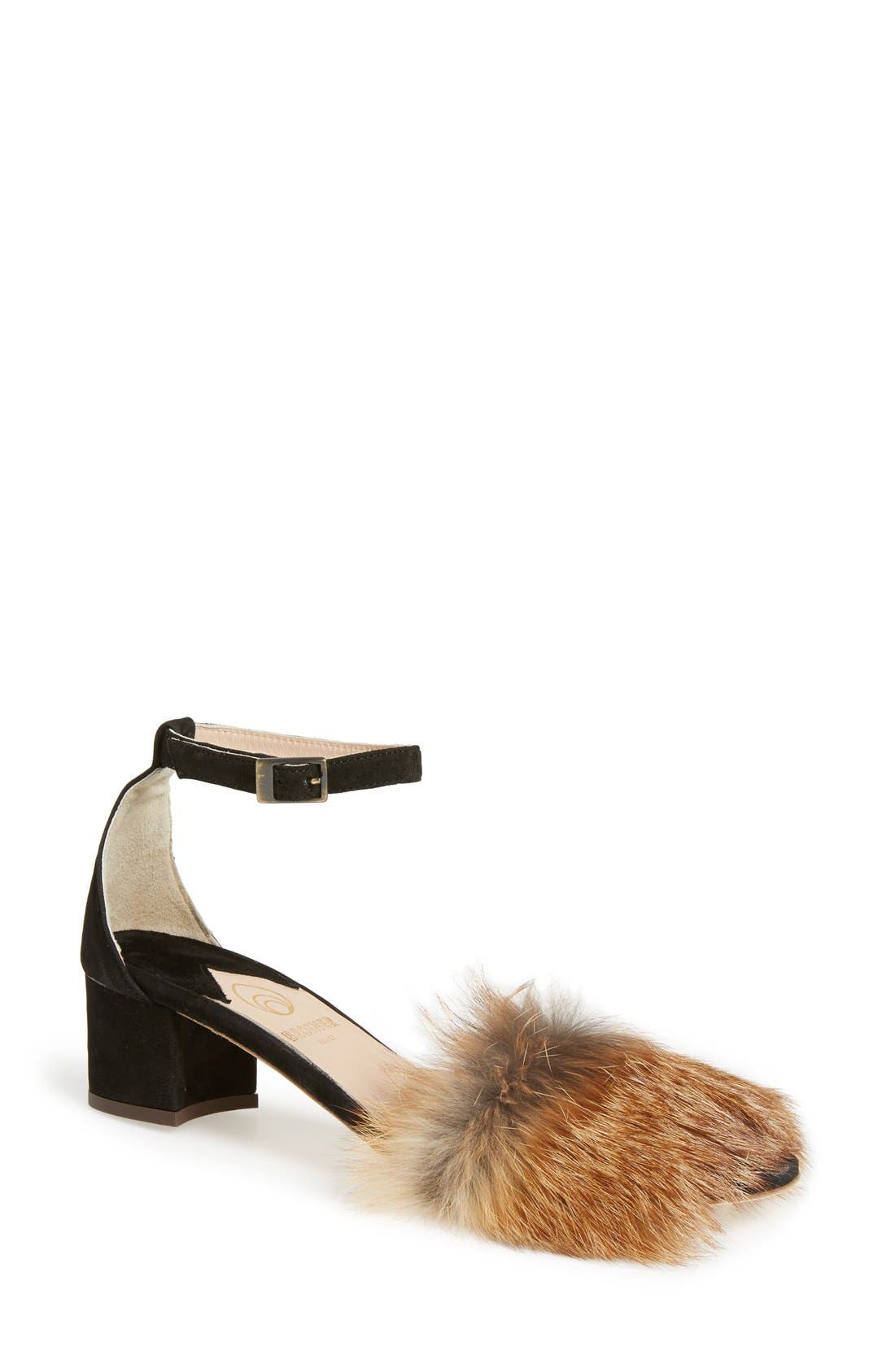Brother Vellies 'Dhara' Genuine Fox Fur Ankle Strap Sandal, Main, color, 