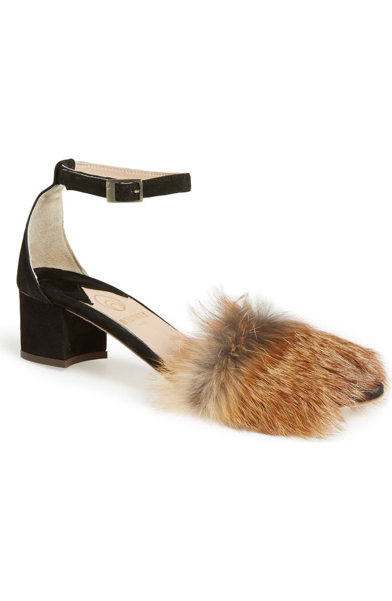 Brother Vellies 'Dhara' Genuine Fox Fur Ankle Strap Sandal, Main, color,