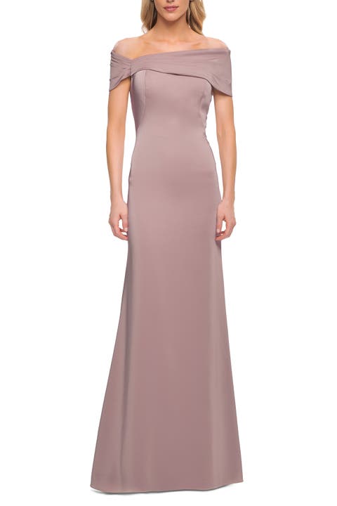 Simply Chic Off the Shoulder Jersey Gown