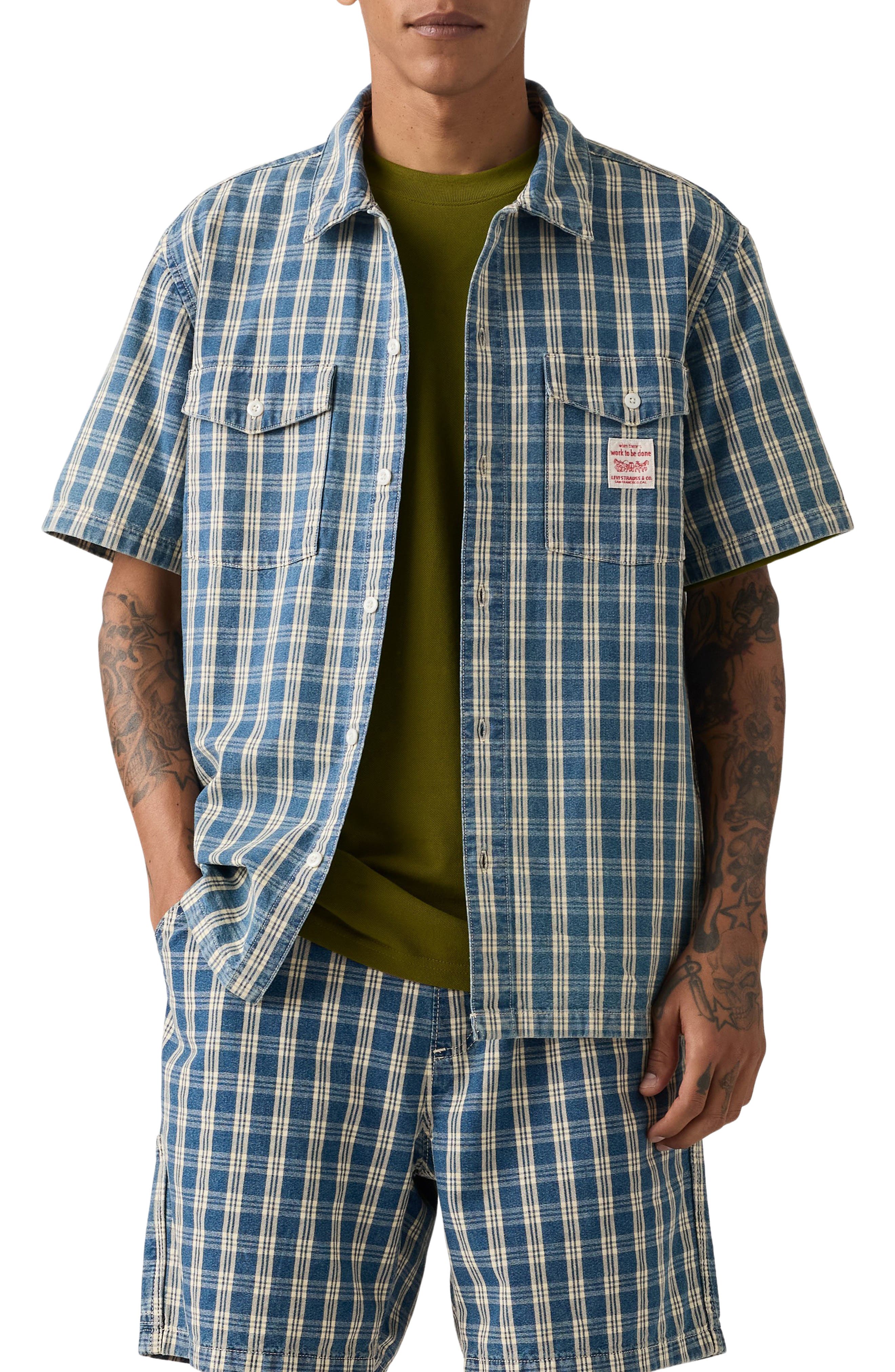 Worker Oversize Check Short Sleeve Button-Up Shirt
