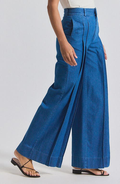 Derek Lam 10 Crosby Katrina Pleat Detail Wide Leg Chambray Cotton Pants In Blue