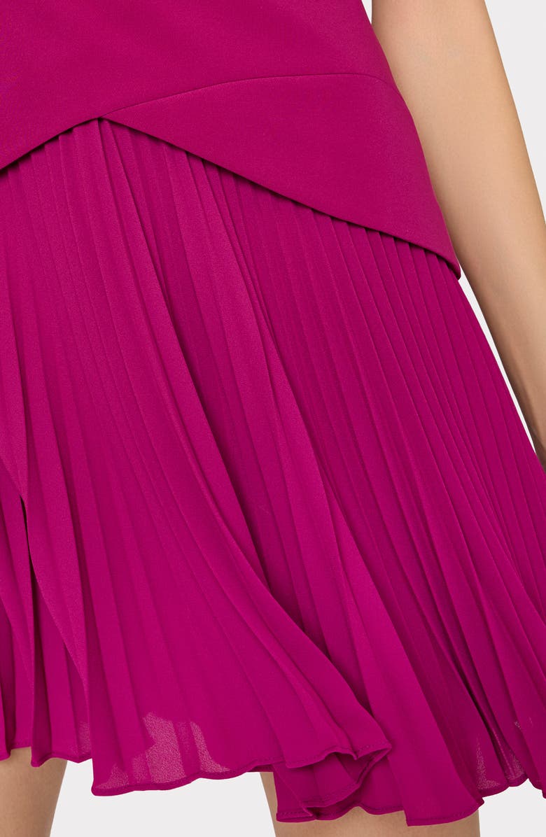 Milly Haddy Mixed Media Pleated Minidress, Alternate, color, Plum