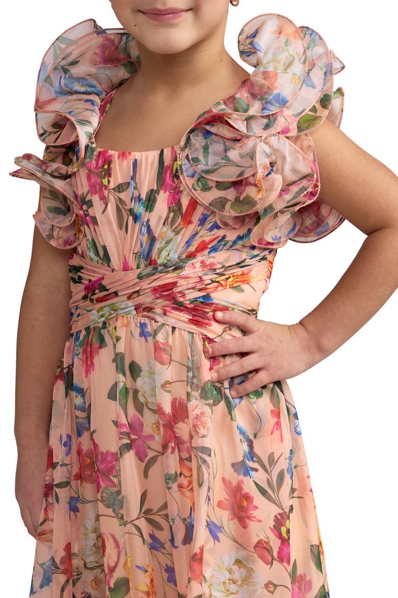 Girls Chiffon Ruffled Shoulder Dress, Alternate, color, Pink Multi