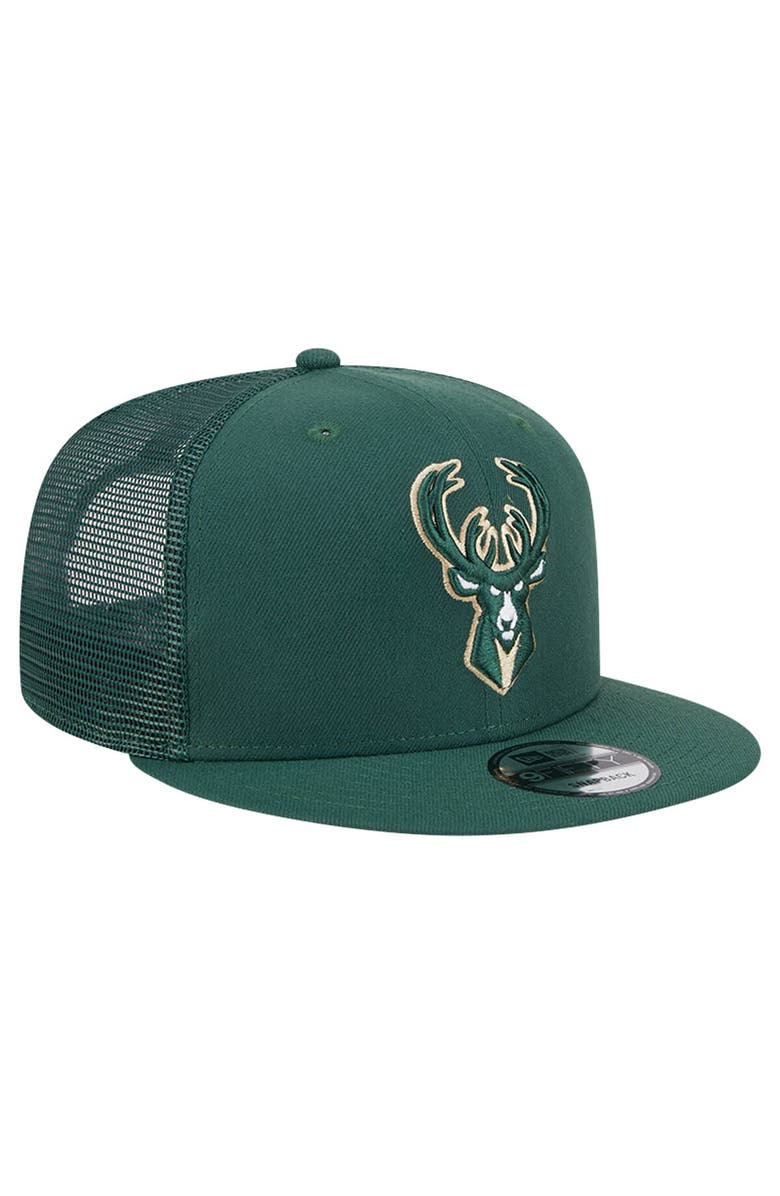 New Era Men's New Era Hunter Green Milwaukee Bucks Evergreen Meshback 9FIFTY Snapback Hat, Alternate, color, Hunter Green