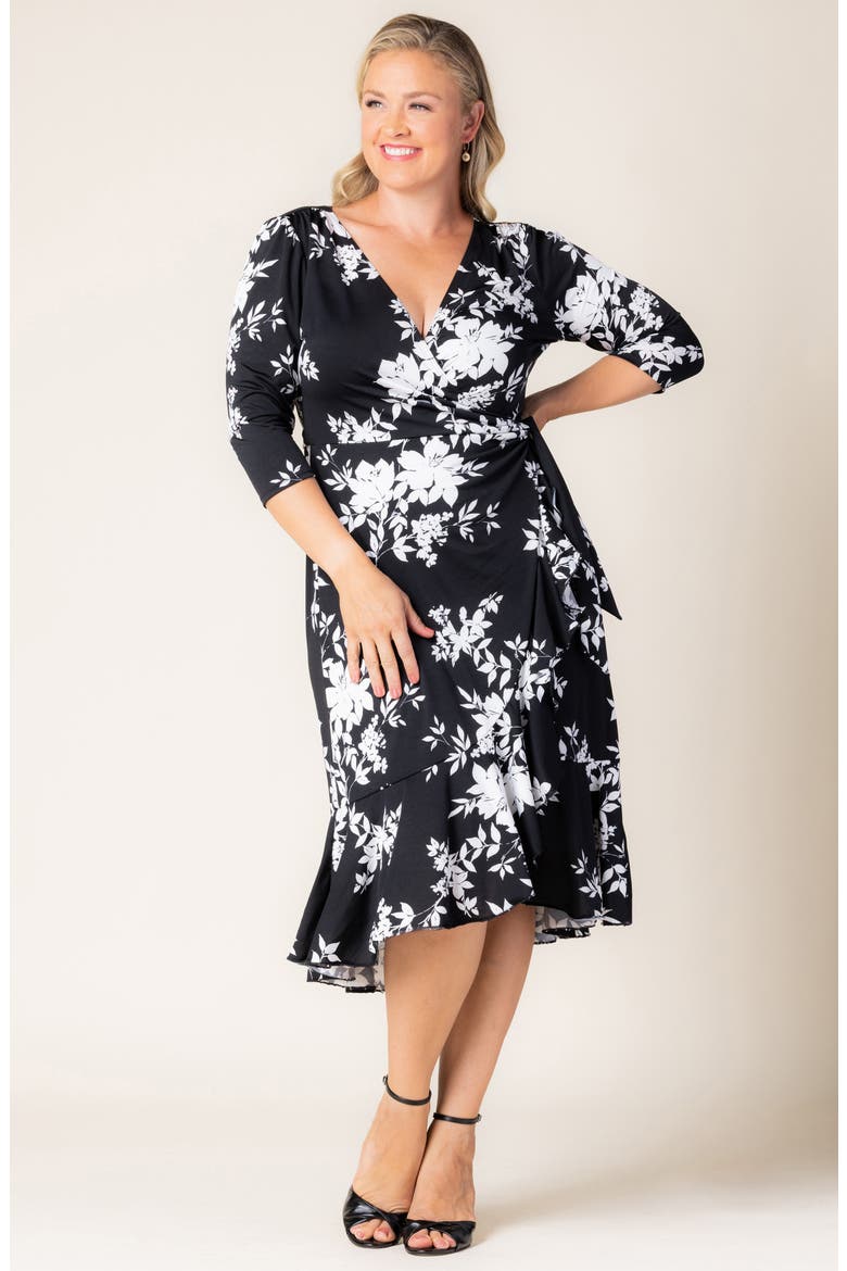 Flirty Flounce Wrap Dress, Alternate, color, BLACK FLORAL PRINT