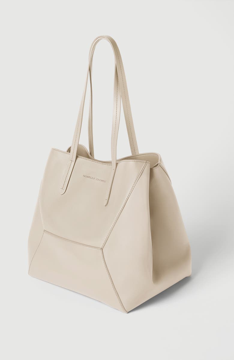 Brunello Cucinelli Calfskin small BC Duo bag, Alternate, color, Ivory