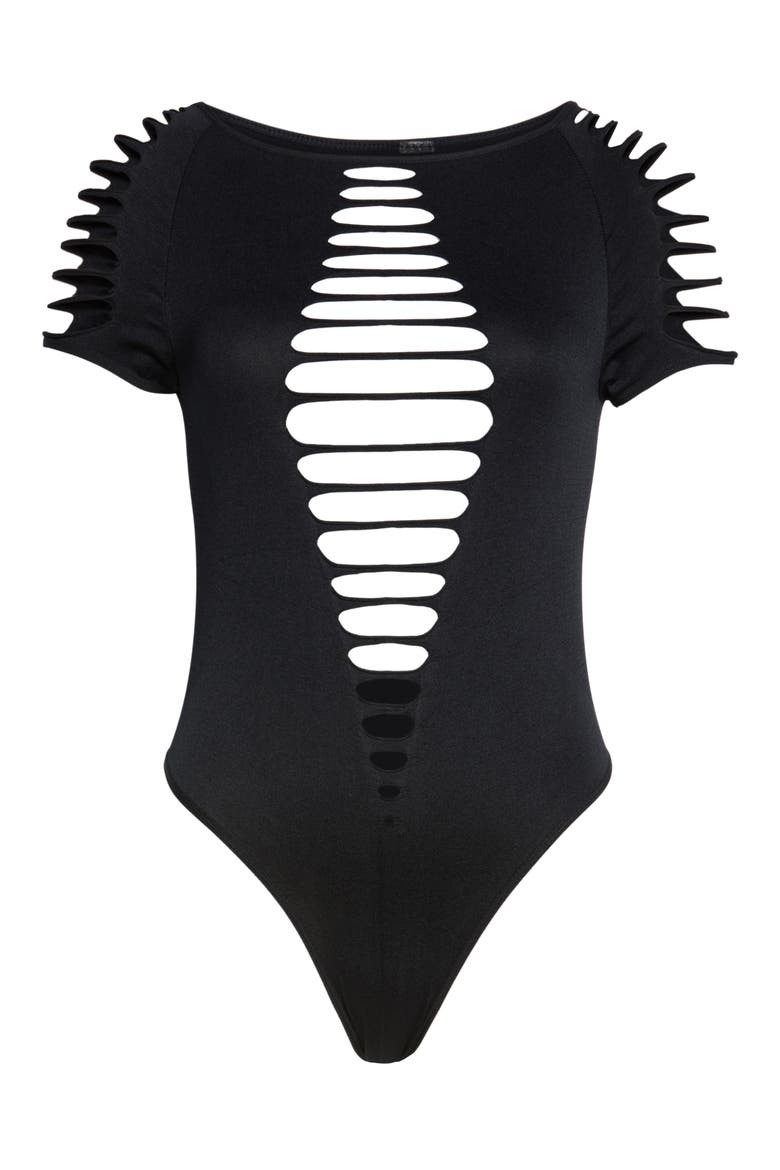 Strappy Thong Bodysuit, Alternate, color, BLACK