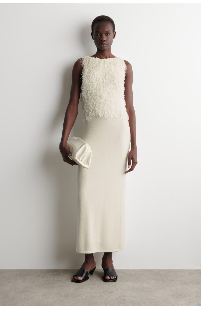 COS Fringed Knitted Column Dress, Main, color, White