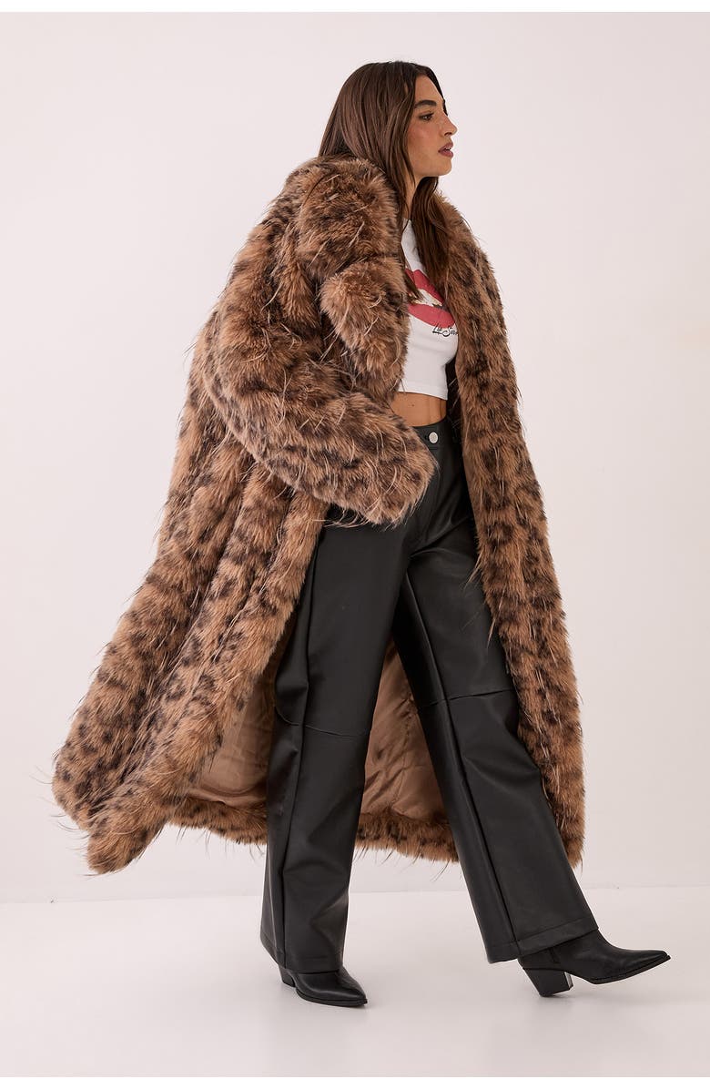 NASTY GAL Faux Fur Longline Coat, Alternate, color, Brown