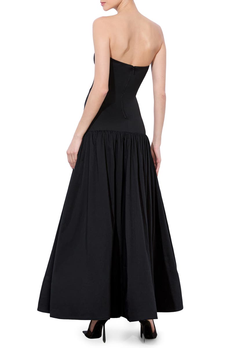 Alice + Olivia Oriana Strapless Mixed Media Maxi Dress, Alternate, color, Black
