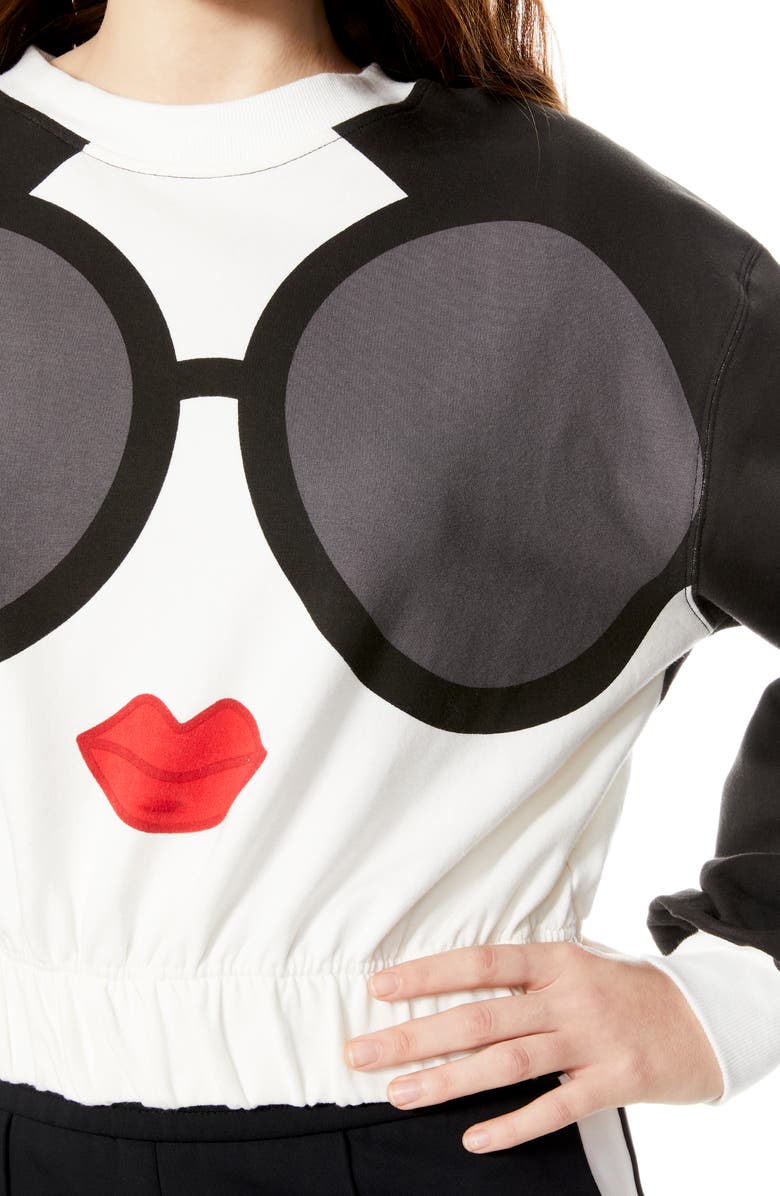 Alice + Olivia Gaia Graphic Blouson Crop Sweatshirt, Alternate, color, 