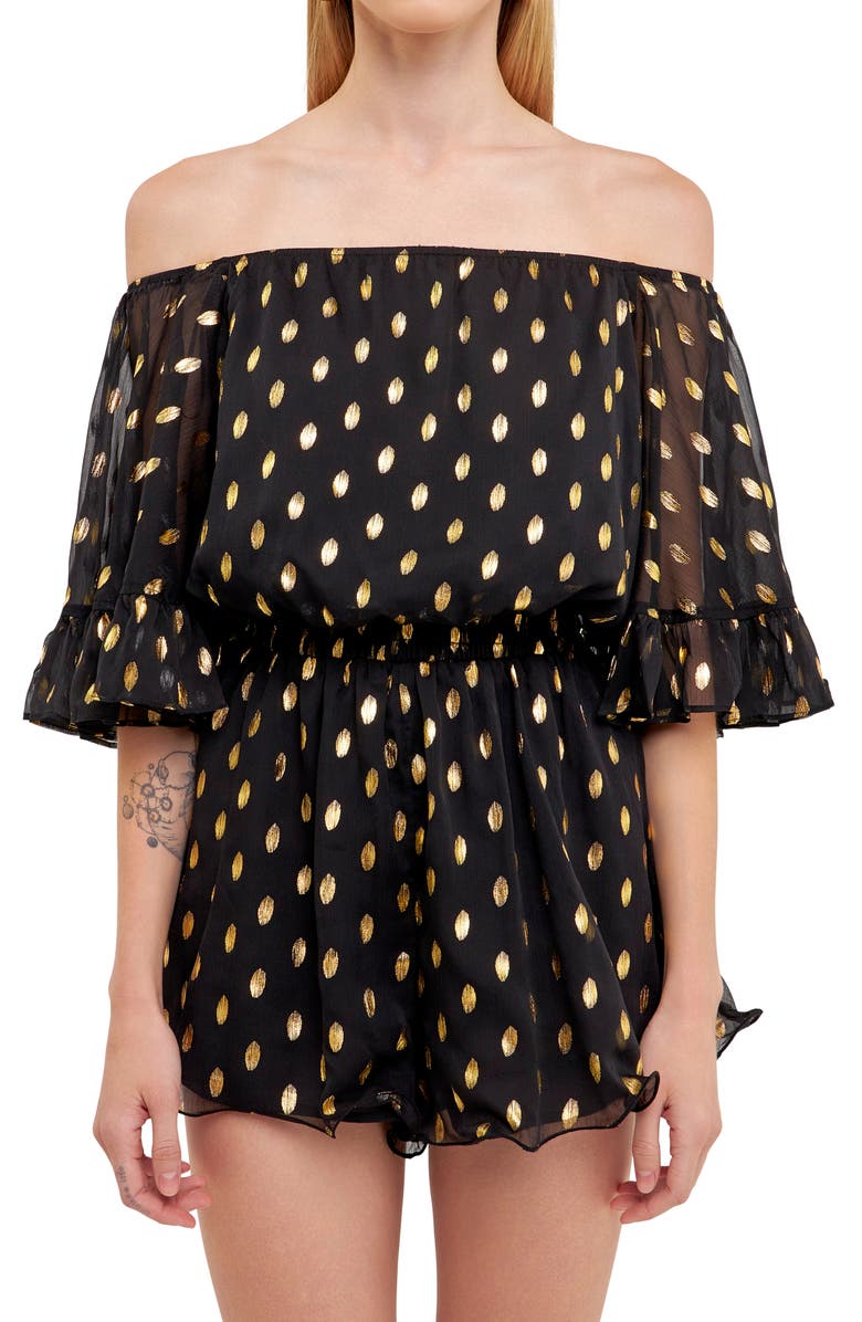Endless Rose Off the Shoulder Chiffon Romper, Alternate, color, Black