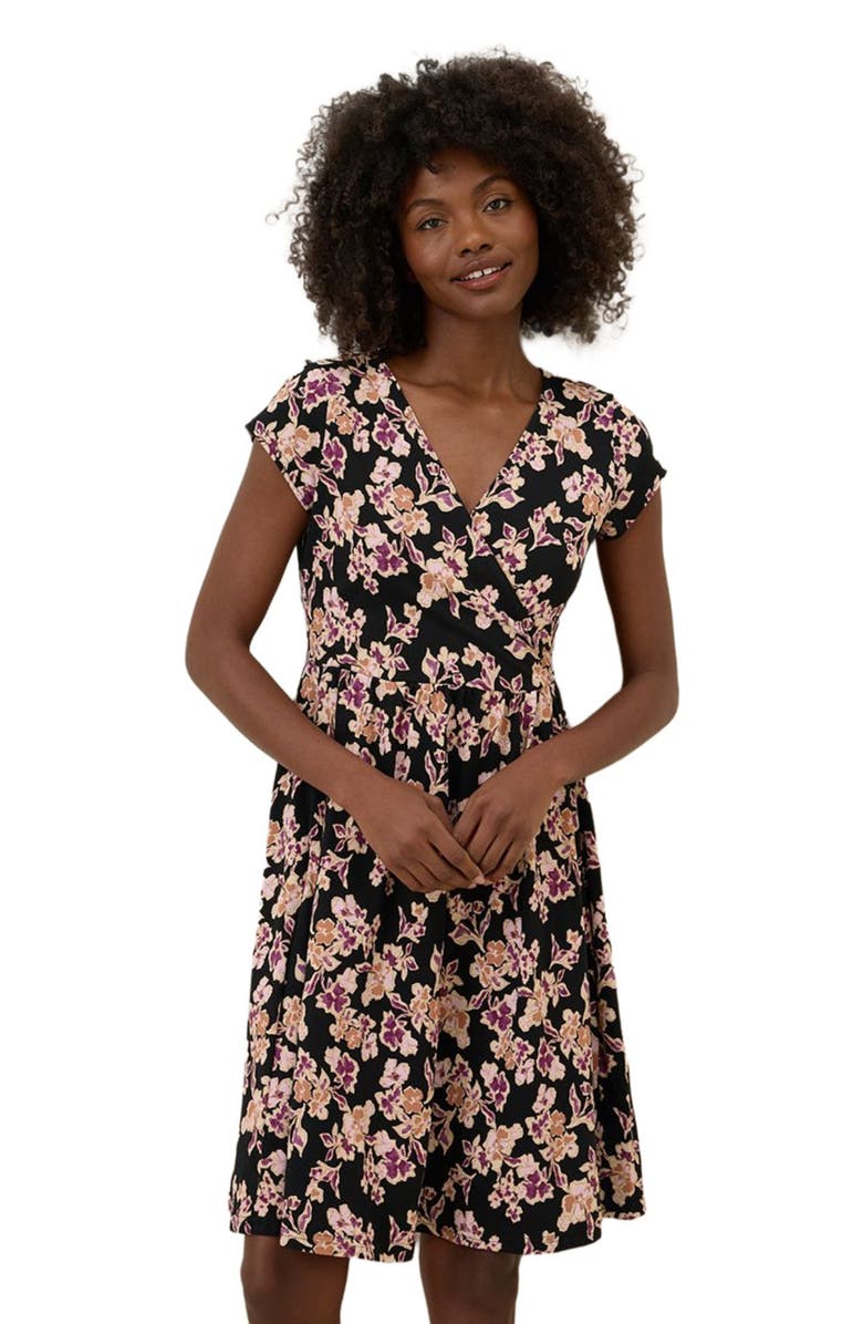 Pact Organic Cotton Fit & Flare Crossover Dress, Alternate, color, Scattered Posies Black