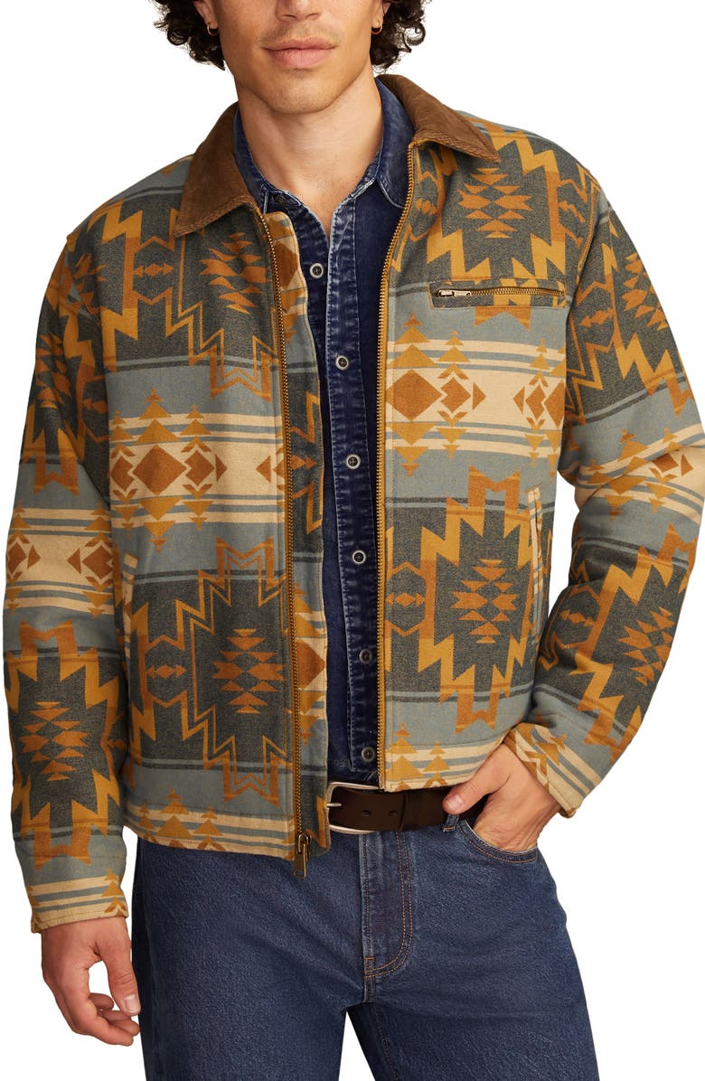 Lucky Brand Blanket Jacquard Cotton Zip-Up Jacket, Main, color, Blue Multi