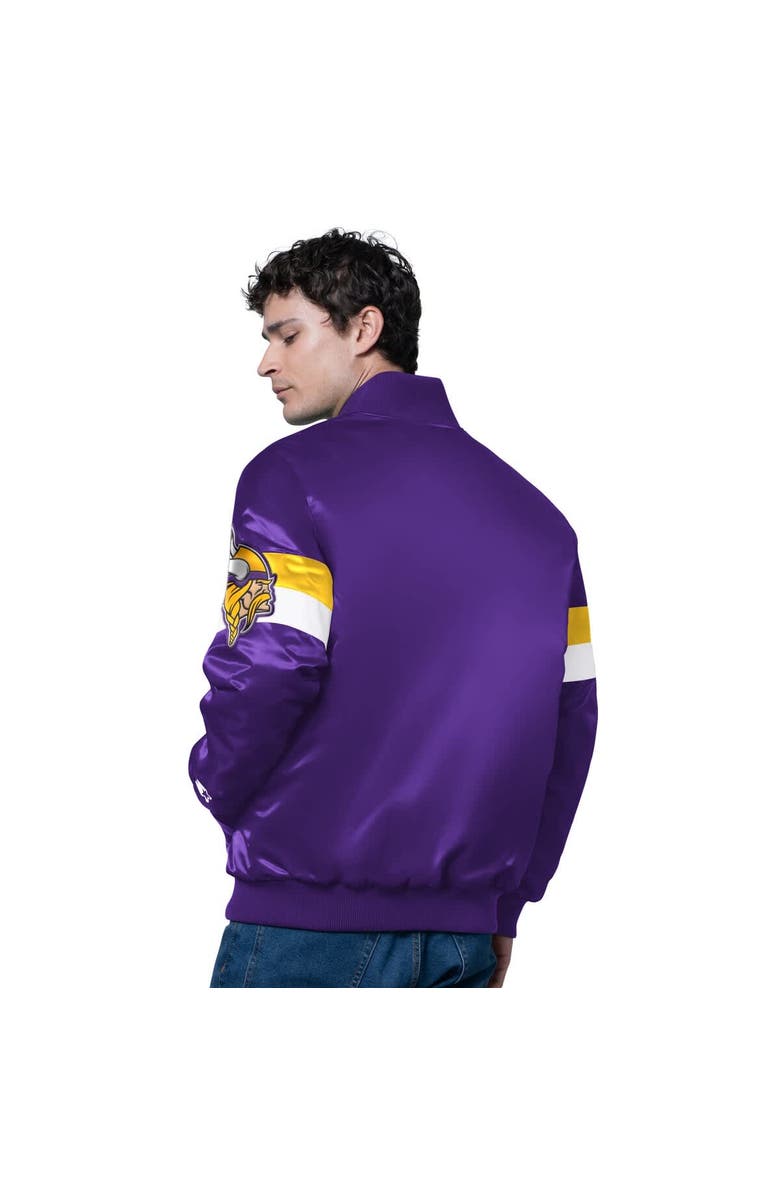 STARTER Men
s Starter Purple Minnesota Vikings Triple Option Satin Varsity Full-Snap Jacket, Alternate, color, Purple