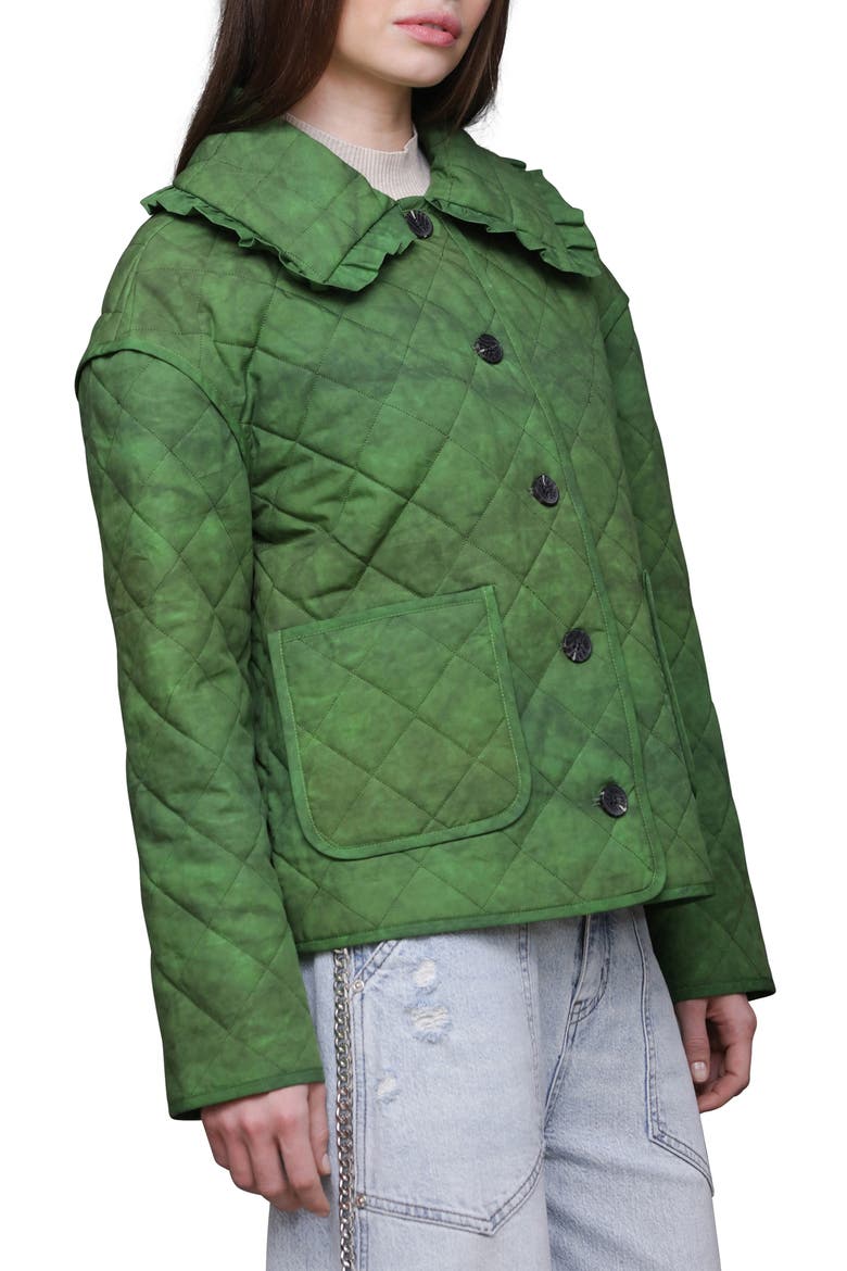 Ruffle Collar Quilted Jacket, Alternate, color, OLIVE