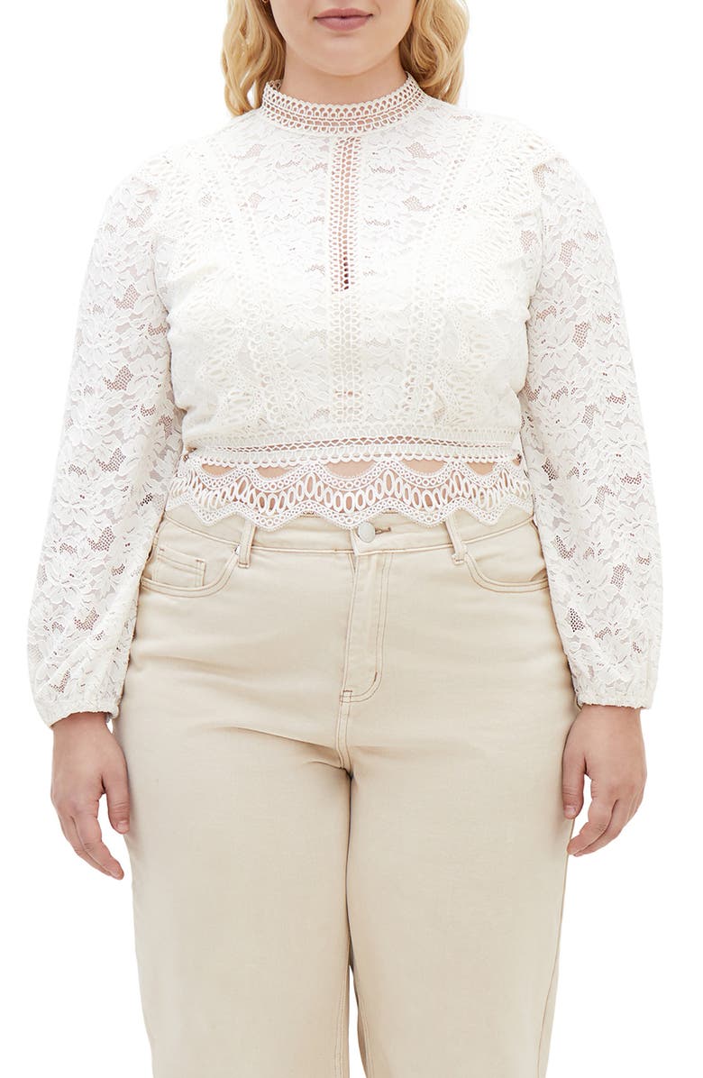 City Chic Lucielle Lace Top, Main, color, Porcelain