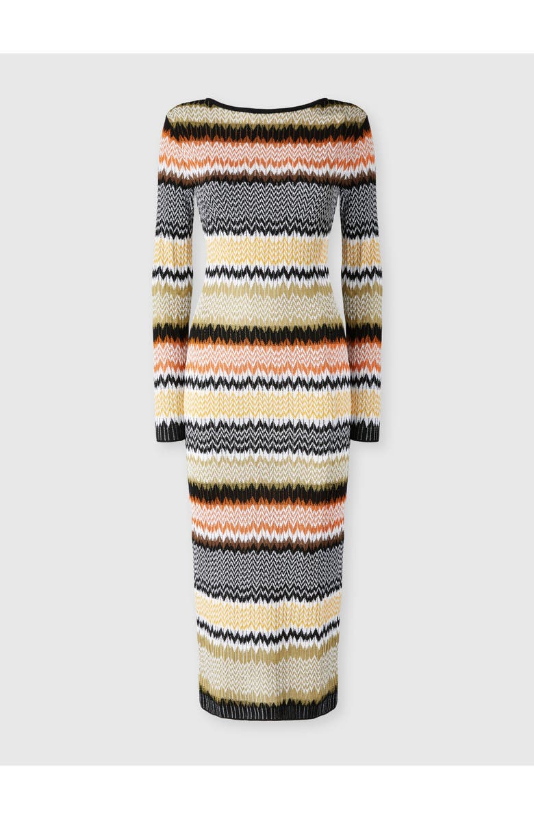 Missoni Long Crew Neck Dress With Chevron Pattern, Main, color, Multicoloured