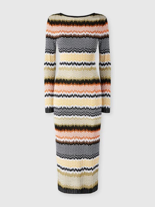 Missoni Long Crew Neck Dress With Chevron Pattern In Multi
