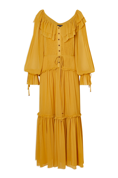 Karen Millen Georgette Ruffle Woven Maxi Dress In Brown