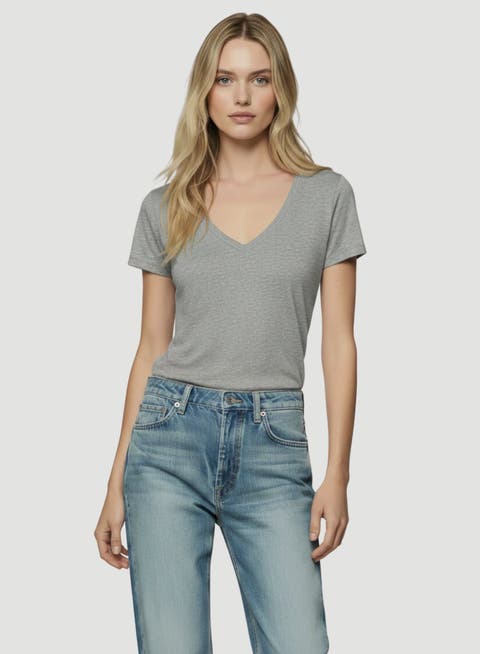 Stretch Linen Short Sleeve V-Neck T-Shirt