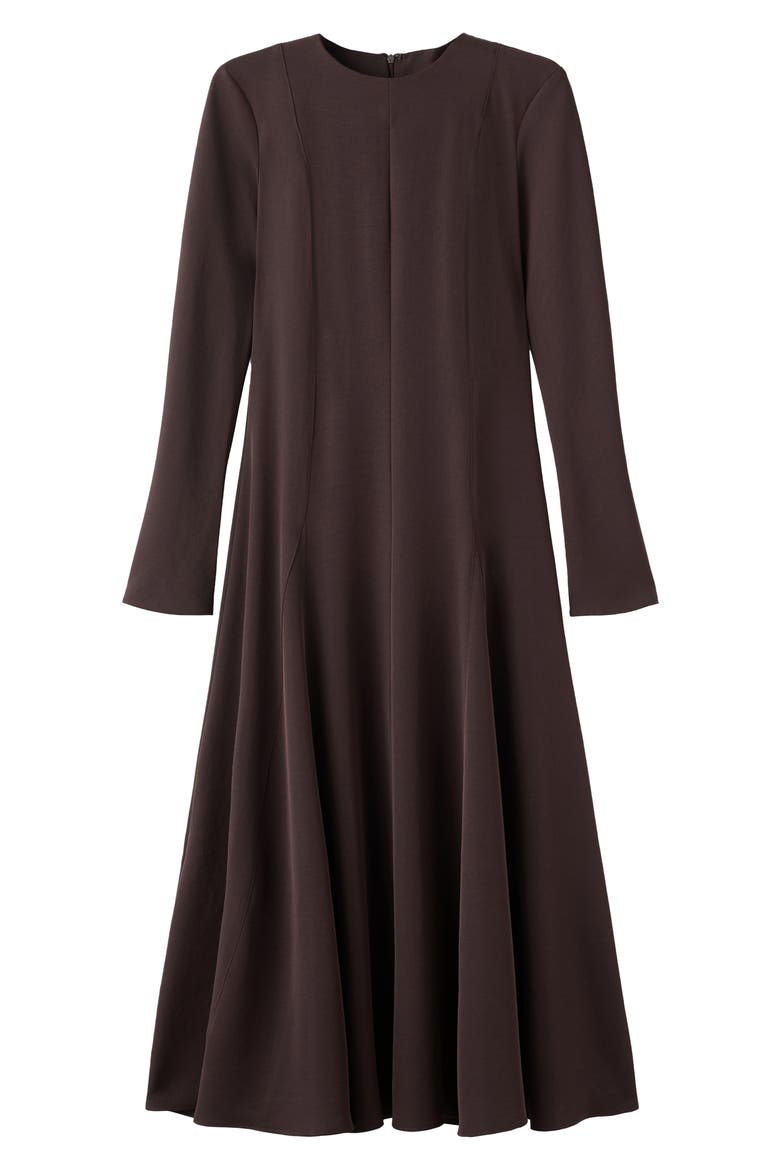 Godet Long Sleeve Maxi Dress, Main, color, CHOCOLATE