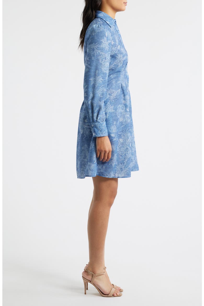 Floral Pleated Waist Long Sleeve Shirtdress, Alternate, color, BLUE